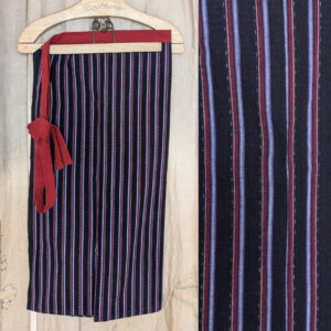 ばあばのMAEKAKE前掛け・紺地に臙脂・紫アクセント縞(丈長め)